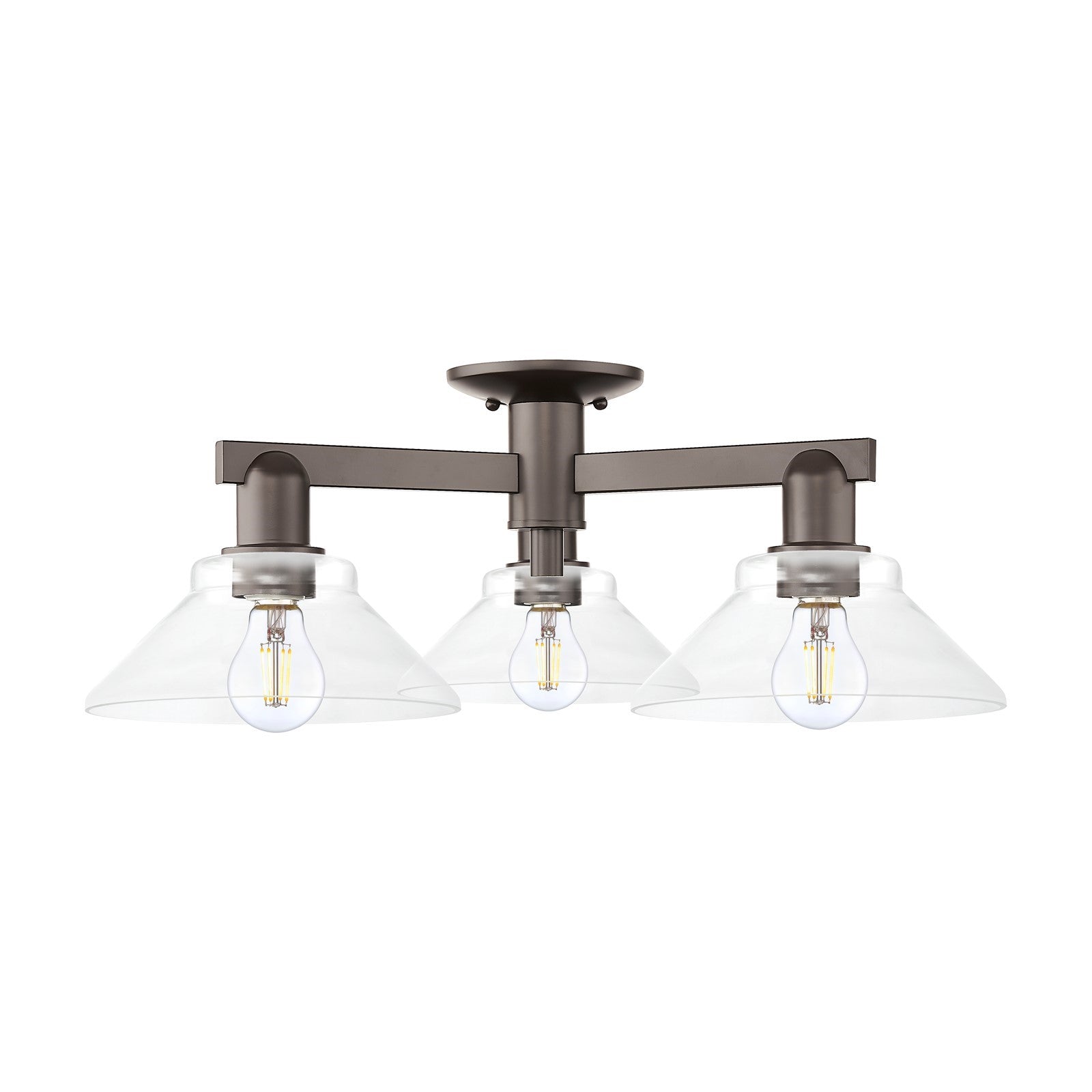 Innovations Orwell 26in 3-Light Semi-Flush Mount | Industrial Oil Rubbed Bronze Steel and Clear Glass | Entryway & Hallway | 25.88 | Model 716-3F-OB-G132