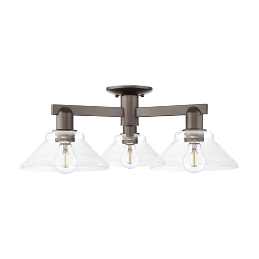 Innovations Orwell 26in 3-Light Semi-Flush Mount | Industrial Oil Rubbed Bronze Steel and Clear Glass | Entryway & Hallway | 25.88 | Model 716-3F-OB-G132