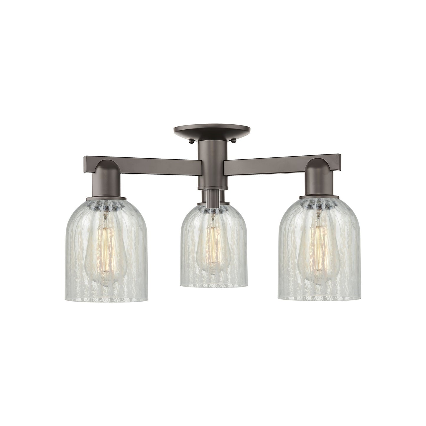 Innovations Caledonia 23in 3-Light Semi-Flush Mount | Industrial Oil Rubbed Bronze Steel and Mouchette Glass | Entryway & Hallway | Model 716-3F-OB-G2511