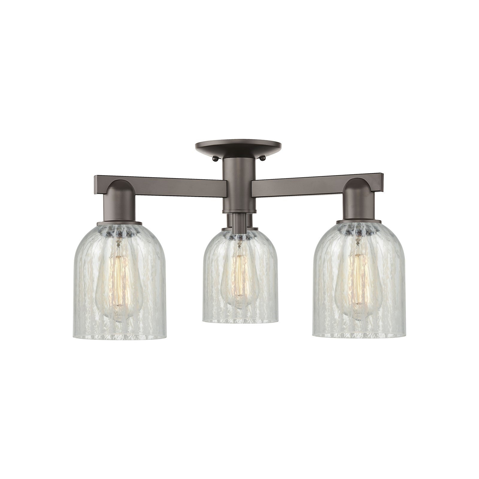 Innovations Caledonia 23in 3-Light Semi-Flush Mount | Industrial Oil Rubbed Bronze Steel and Mouchette Glass | Entryway & Hallway | Model 716-3F-OB-G2511