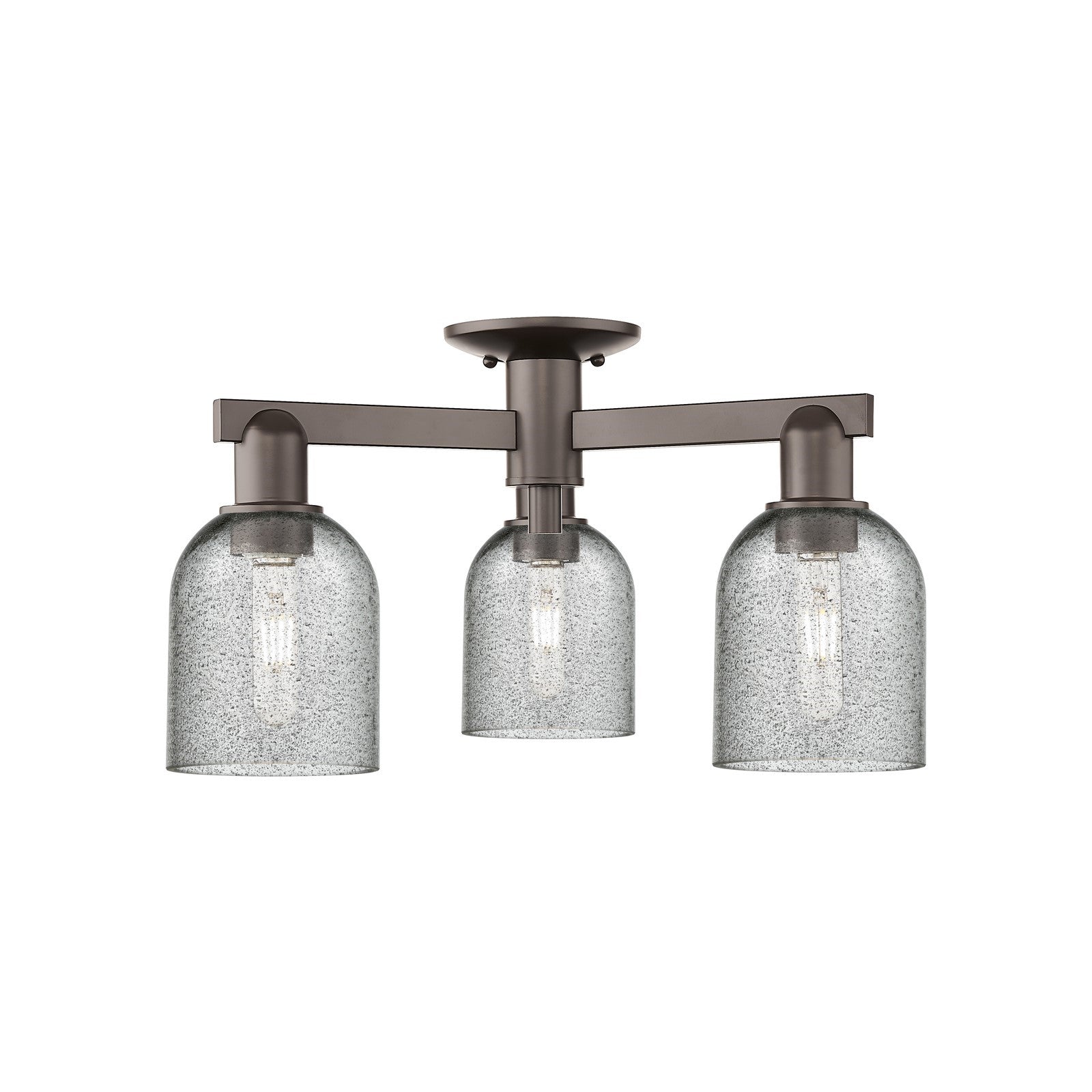 Innovations Caledonia 23in 3-Light Semi-Flush Mount | Industrial Oil Rubbed Bronze Steel and Charcoal Glass | Entryway & Hallway | Model 716-3F-OB-G257