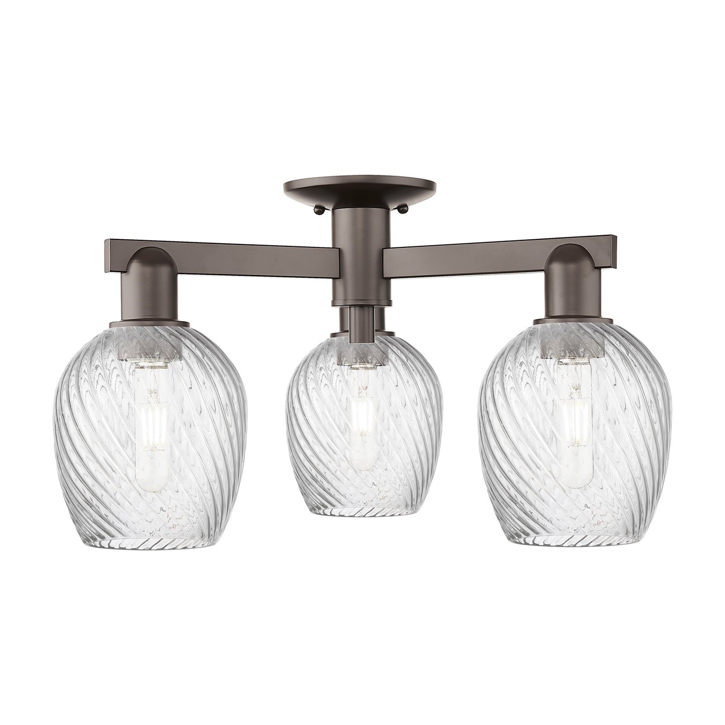 Innovations Salina 23.25in 3-Light Semi-Flush Mount | Industrial Oil Rubbed Bronze Steel and Clear Spiral Fluted Glass | Damp-Rated | Model 716-3F-OB-G292