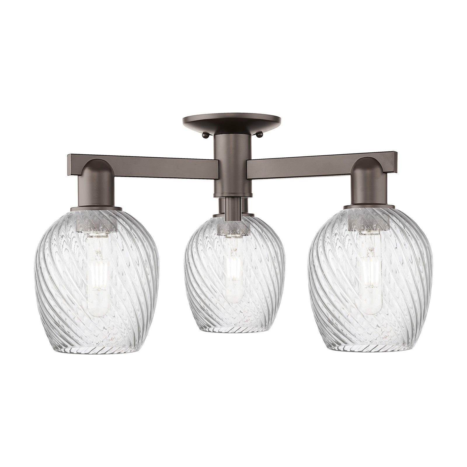 Innovations Salina 23.25in 3-Light Semi-Flush Mount | Industrial Oil Rubbed Bronze Steel and Clear Spiral Fluted Glass | Damp-Rated | Model 716-3F-OB-G292