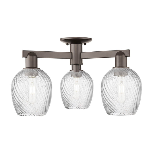 Innovations Salina 23.25in 3-Light Semi-Flush Mount | Industrial Oil Rubbed Bronze Steel and Clear Spiral Fluted Glass | Damp-Rated | Model 716-3F-OB-G292