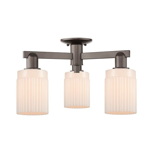 Innovations Hadley 22in 3-Light Semi-Flush Mount | Industrial Oil Rubbed Bronze Steel and Matte White Ribbed Glass | Entryway & | Model 716-3F-OB-G341