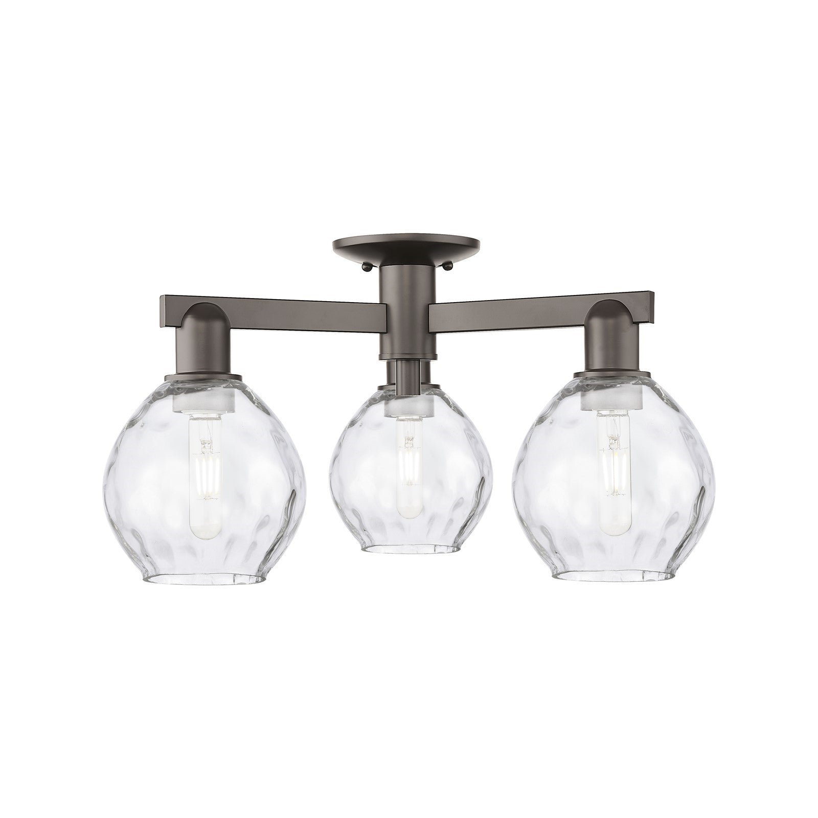 Innovations Waverly 24in 3-Light Semi-Flush Mount | Industrial Oil Rubbed Bronze Steel and Clear Glass | Entryway & Hallway | 23.5 | Model 716-3F-OB-G362