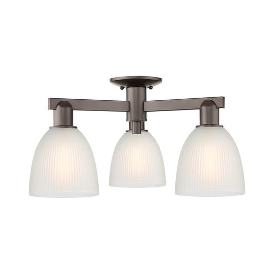 Innovations Castile 24in 3-Light Semi-Flush Mount | Industrial Oil Rubbed Bronze Steel and White Glass | Damp Rated Entryway & | Model 716-3F-OB-G381