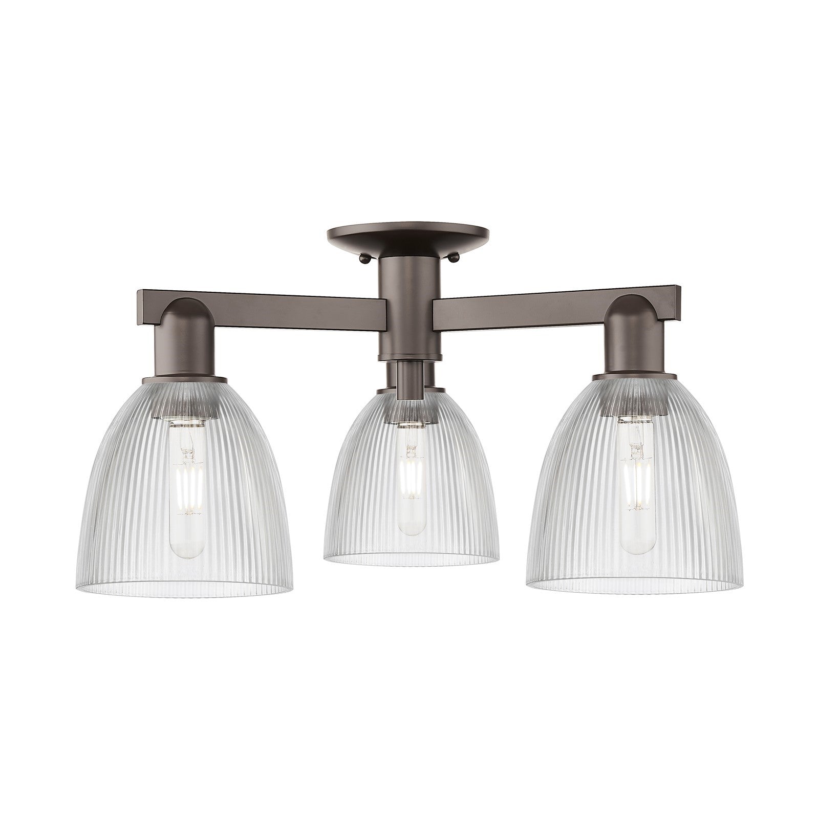 Innovations Castile 24in 3-Light Semi-Flush Mount | Industrial Oil Rubbed Bronze Steel and Clear Glass | Entryway & Hallway | 23.5 | Model 716-3F-OB-G382