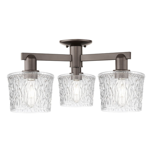 Innovations Niagara 24in 3-Light Semi-Flush Mount | Industrial Oil Rubbed Bronze Steel and Clear Glass | Damp Rated Entryway & | Model 716-3F-OB-G402