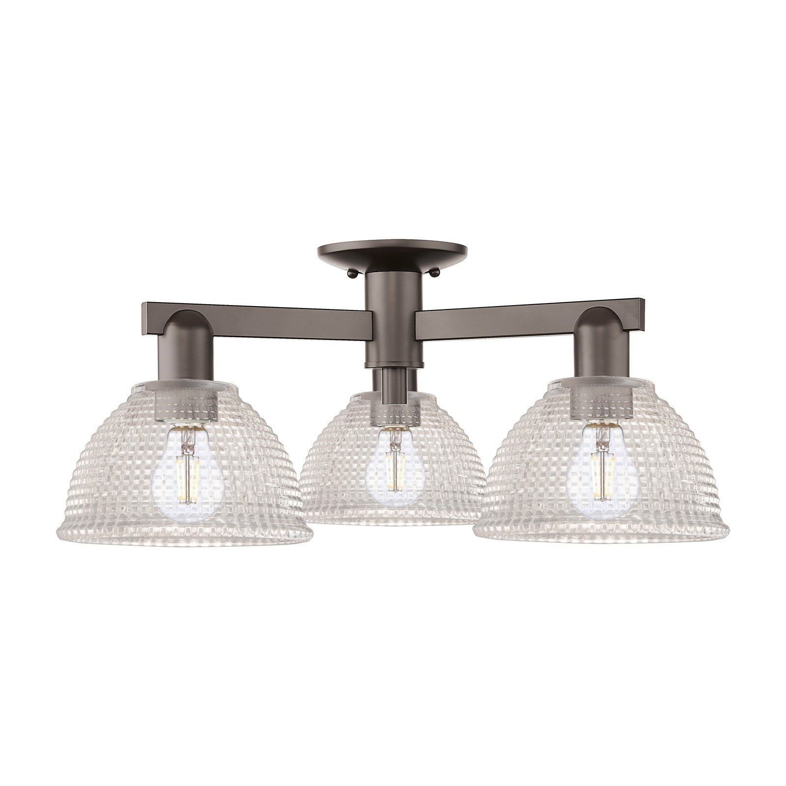 Innovations Arietta 26in 3-Light Semi-Flush Mount | Industrial Oil Rubbed Bronze Steel and Clear Glass | Damp-Rated Entryway & | Model 716-3F-OB-G422