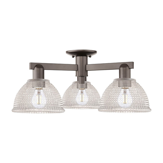 Innovations Arietta 26in 3-Light Semi-Flush Mount | Industrial Oil Rubbed Bronze Steel and Clear Glass | Damp-Rated Entryway & | Model 716-3F-OB-G422