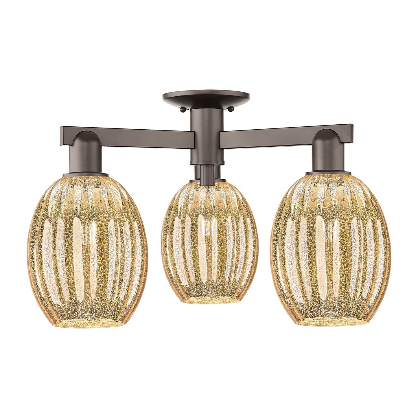 Innovations Preston Bulb 24in 3-Light Semi-Flush Mount | Industrial Oil Rubbed Bronze Steel and Mercury Glass | Entryway & | Model 716-3F-OB-G459-6ME