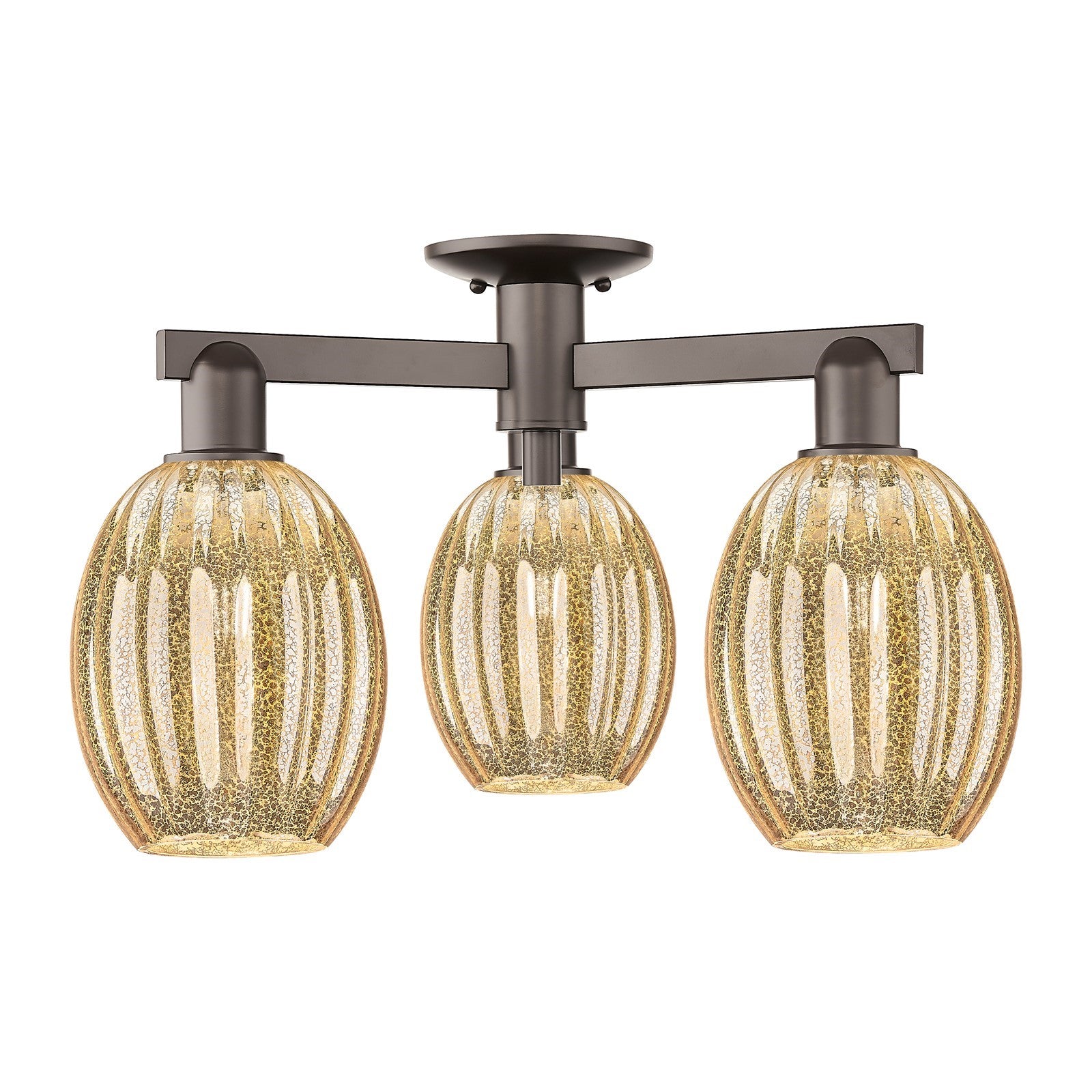 Innovations Preston Bulb 24in 3-Light Semi-Flush Mount | Industrial Oil Rubbed Bronze Steel and Mercury Glass | Entryway & | Model 716-3F-OB-G459-6ME