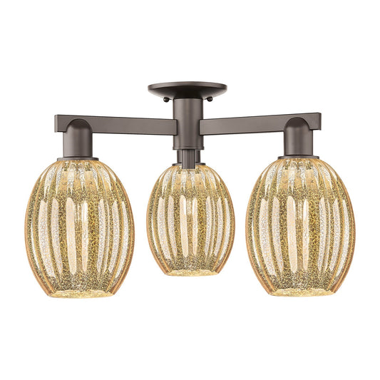 Innovations Preston Bulb 24in 3-Light Semi-Flush Mount | Industrial Oil Rubbed Bronze Steel and Mercury Glass | Entryway & | Model 716-3F-OB-G459-6ME
