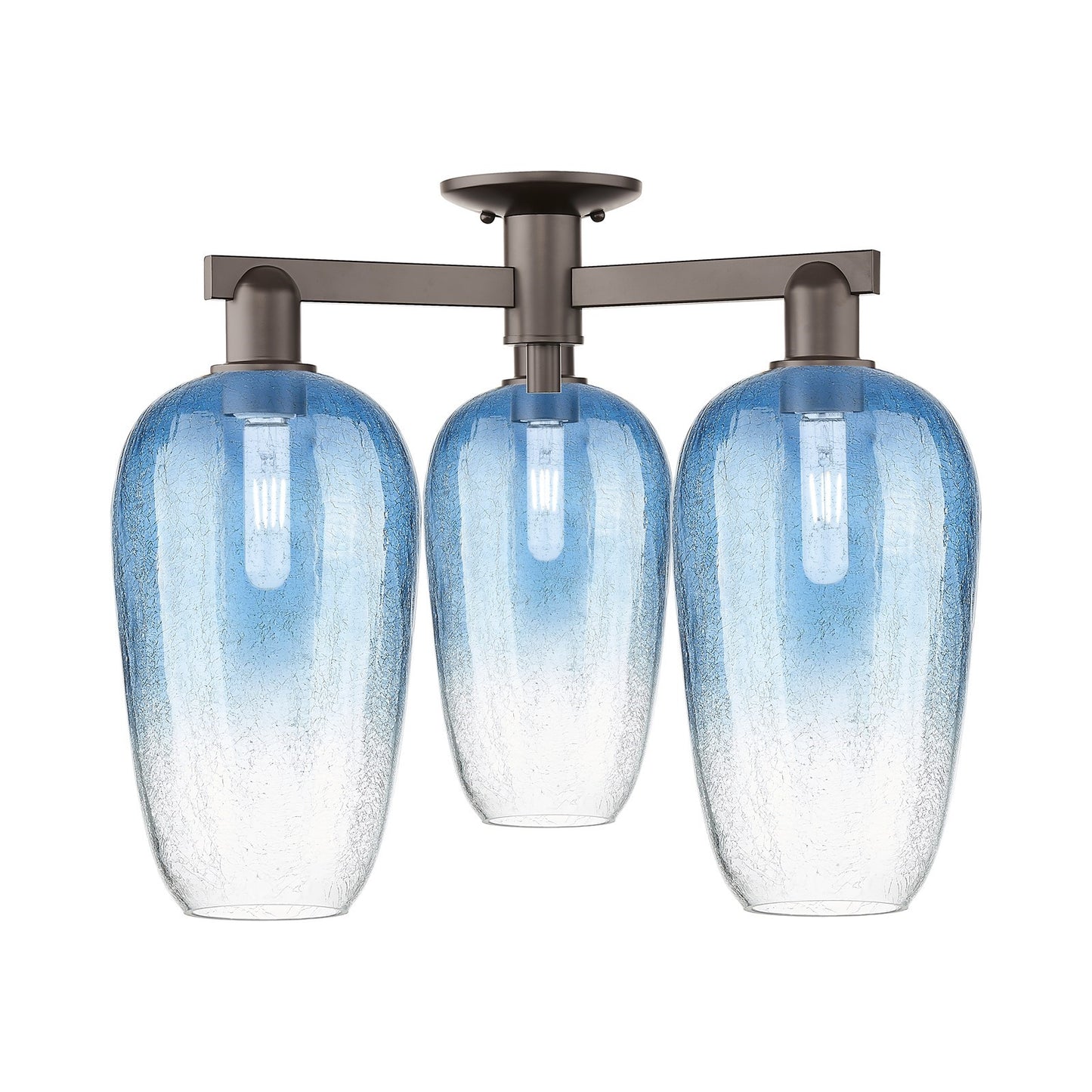 Innovations Brookhaven Flute 24.5in 3-Light Semi-Flush Mount | Industrial Oil Rubbed Bronze and Sapphire Blue Glass | Entryway | Model 716-3F-OB-G484-7SB