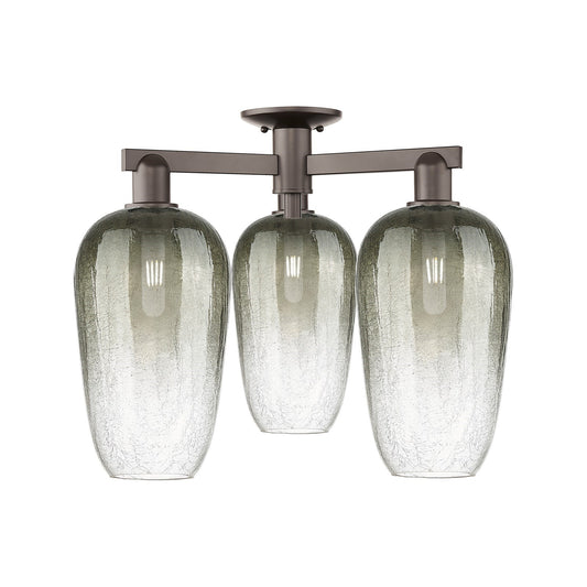 Innovations Brookhaven Flute 24.5in 3-Light Semi-Flush Mount | Industrial Oil Rubbed Bronze Steel and Slate Glass | Entryway & | Model 716-3F-OB-G484-7SL