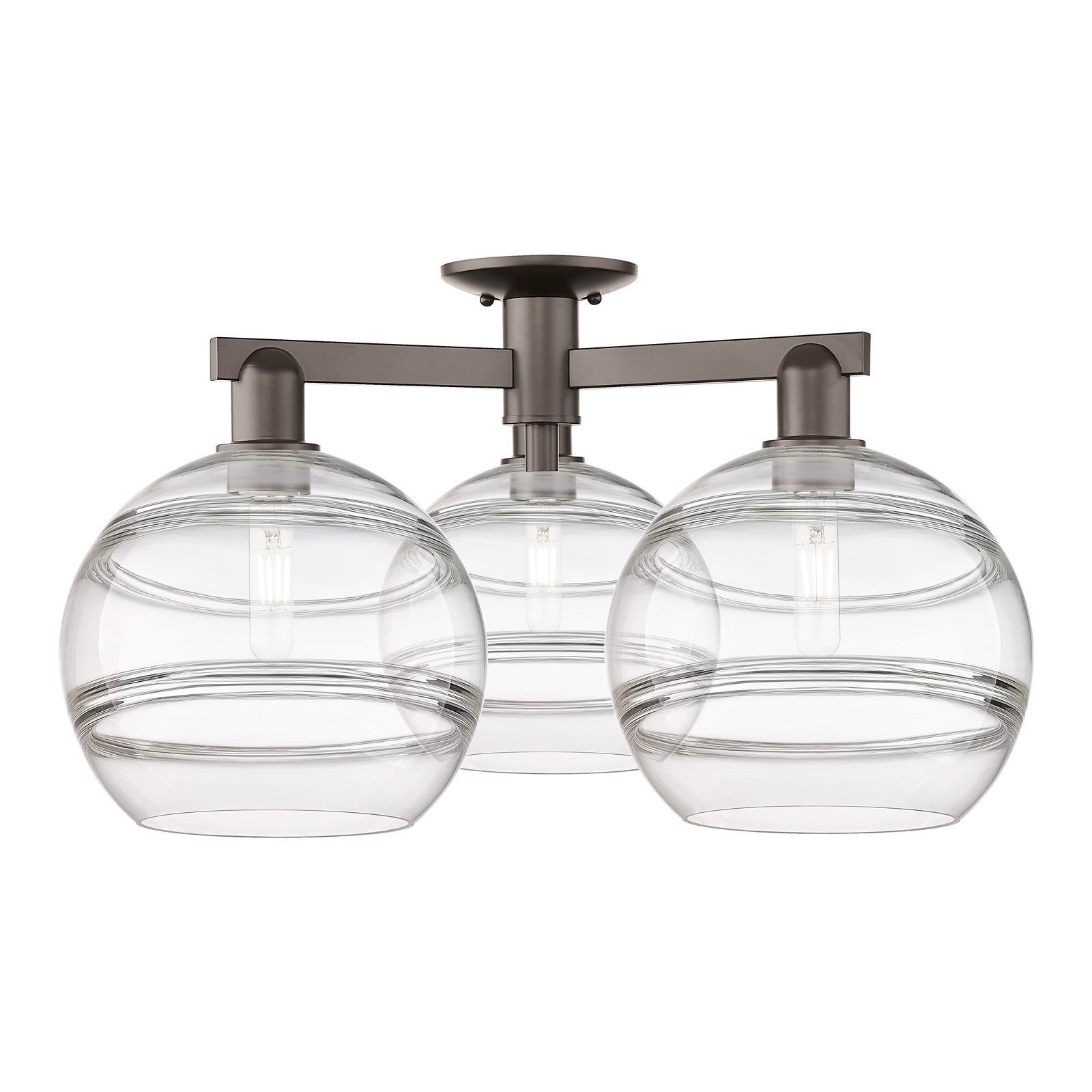 Innovations Rochester 28in 3-Light Semi-Flush Mount | Industrial Oil Rubbed Bronze Steel and Clear Glass | Entryway & Hallway | Model 716-3F-OB-G556-10CL
