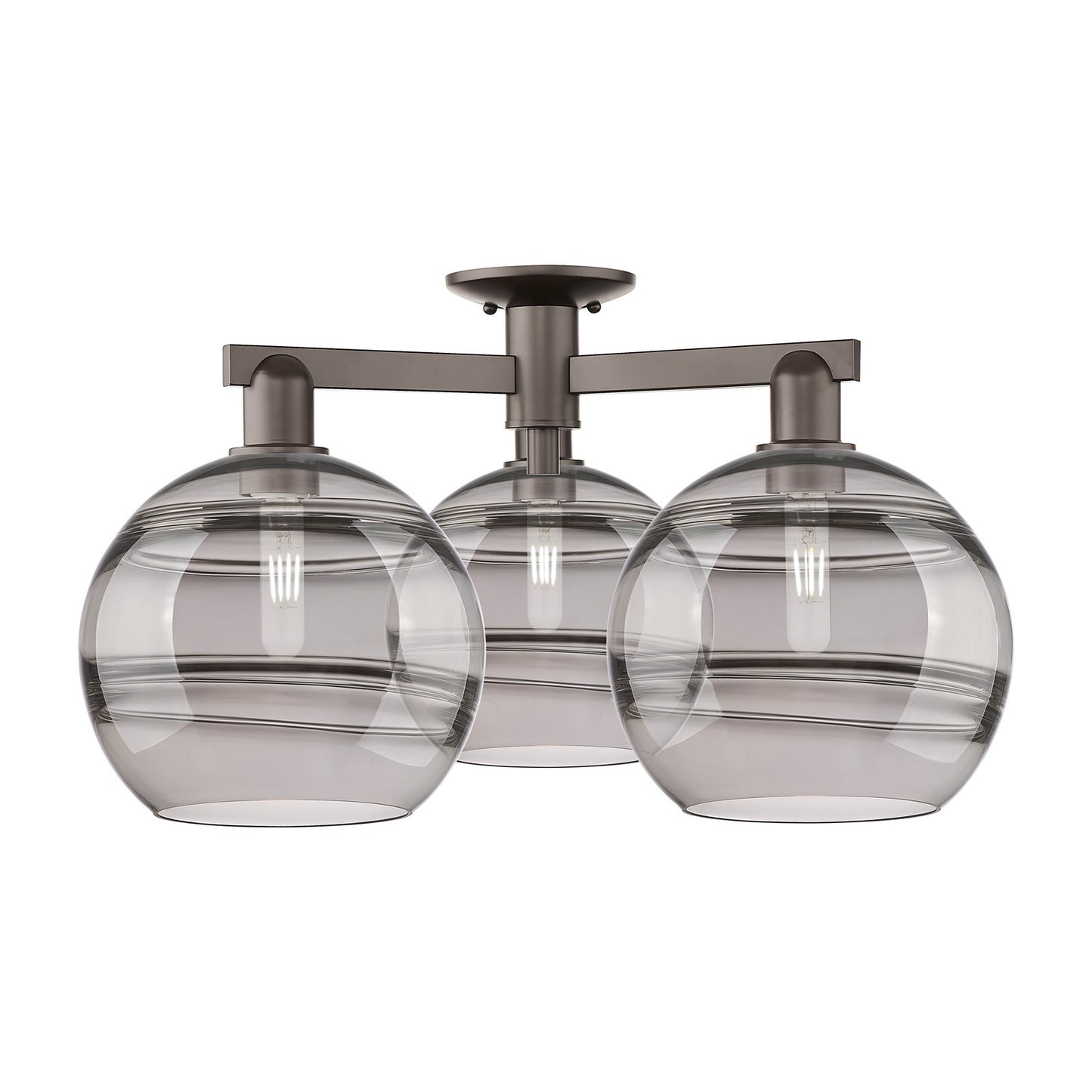 Innovations Rochester 28in 3-Light Semi-Flush Mount | Industrial Oil Rubbed Bronze and Light Smoke Glass | Entryway & Hallway | Model 716-3F-OB-G556-10SM
