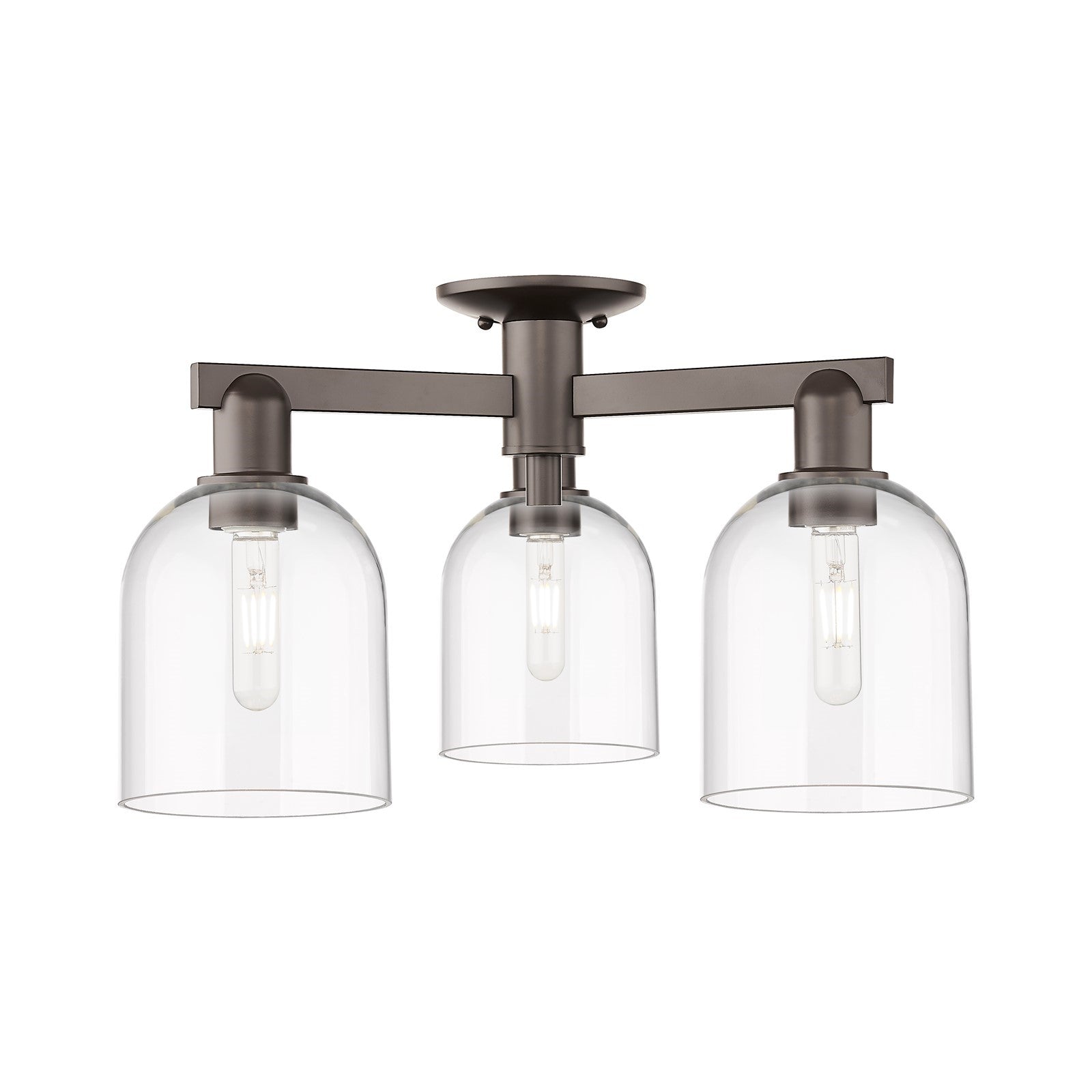 Innovations Bella 23in 3-Light Semi-Flush Mount | Industrial Oil Rubbed Bronze Steel and Clear Glass | Entryway & Hallway | 23 | Model 716-3F-OB-G558-6CL