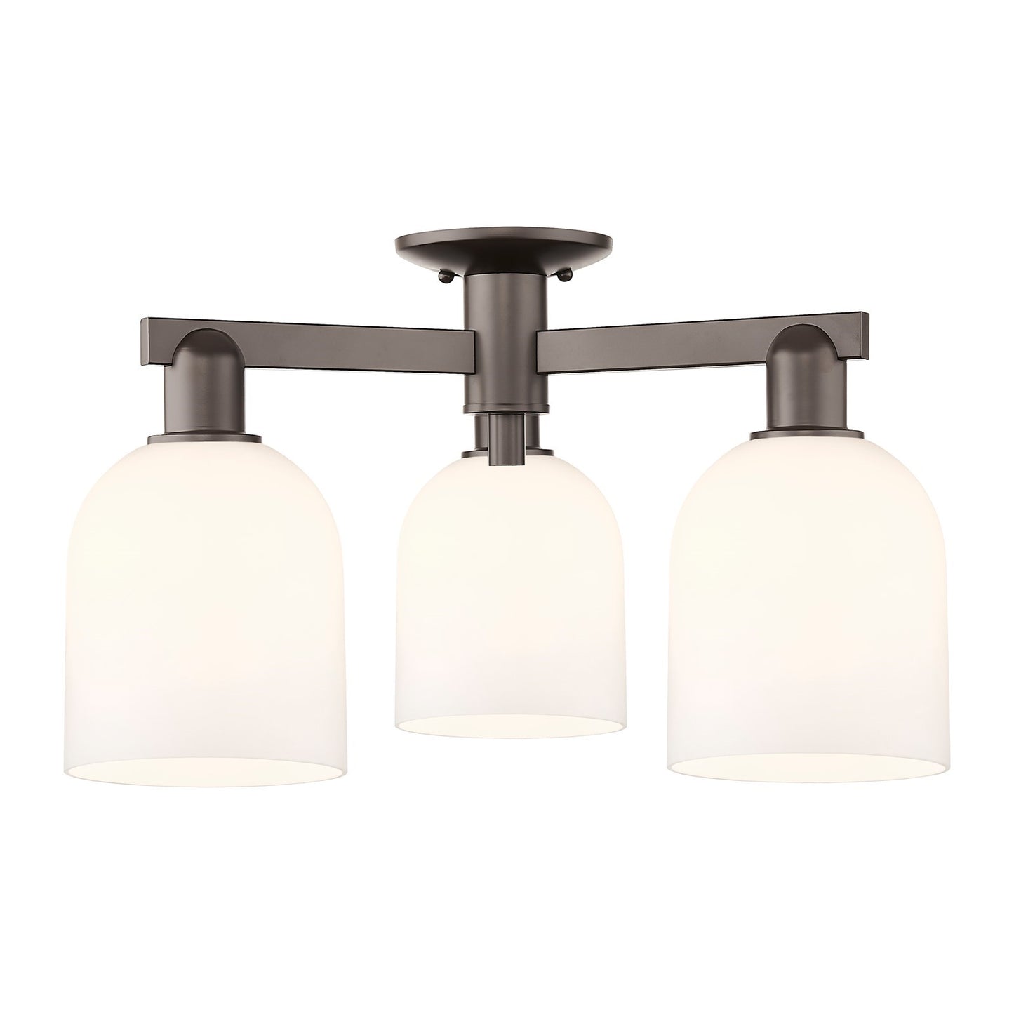 Innovations Bella 23in 3-Light Semi-Flush Mount | Industrial Oil Rubbed Bronze Steel and White Glass | Kitchen & Hallway | 23 | Model 716-3F-OB-G558-6GWH