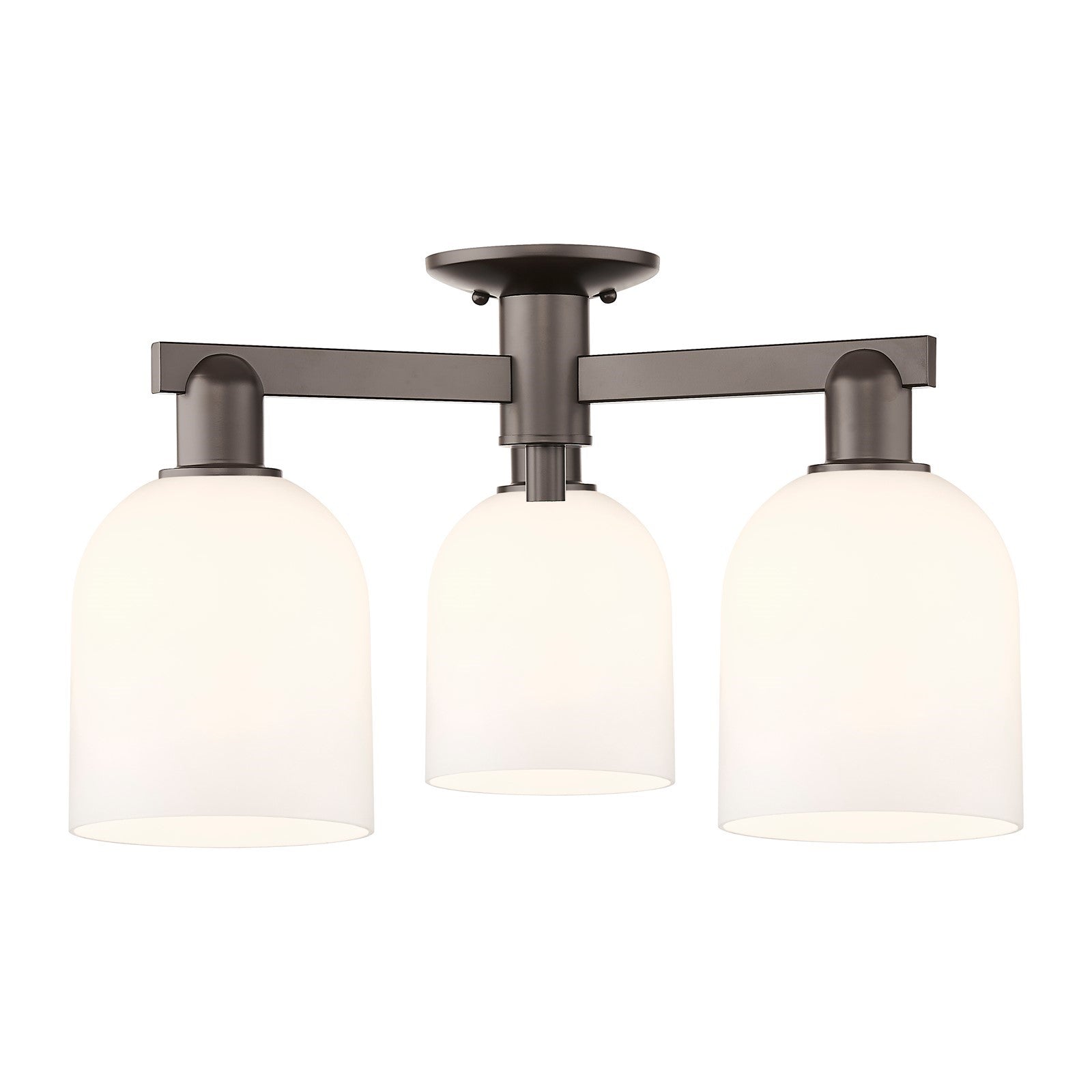Innovations Bella 23in 3-Light Semi-Flush Mount | Industrial Oil Rubbed Bronze Steel and White Glass | Kitchen & Hallway | 23 | Model 716-3F-OB-G558-6GWH