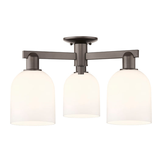 Innovations Bella 23in 3-Light Semi-Flush Mount | Industrial Oil Rubbed Bronze Steel and White Glass | Kitchen & Hallway | 23 | Model 716-3F-OB-G558-6GWH