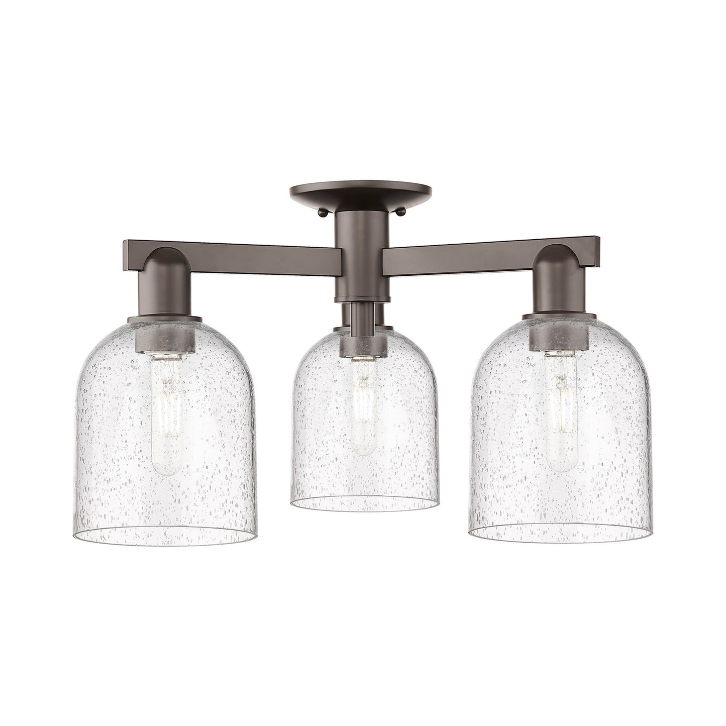 Innovations Bella 23in 3-Light Semi-Flush Mount | Industrial Oil Rubbed Bronze Steel and Seedy Glass | Living Room & Hallway | Model 716-3F-OB-G558-6SDY