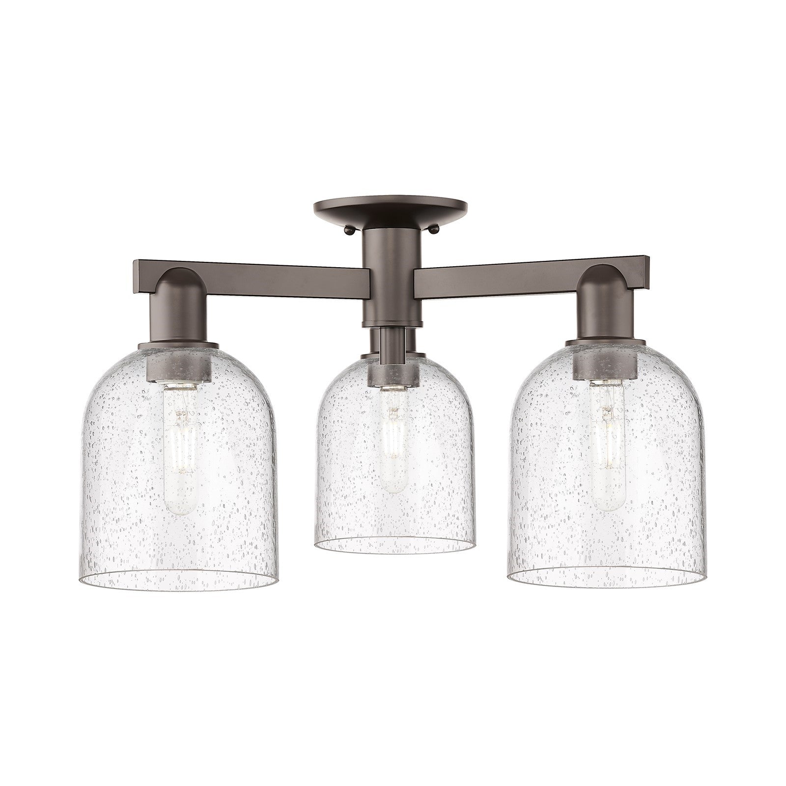 Innovations Bella 23in 3-Light Semi-Flush Mount | Industrial Oil Rubbed Bronze Steel and Seedy Glass | Living Room & Hallway | Model 716-3F-OB-G558-6SDY