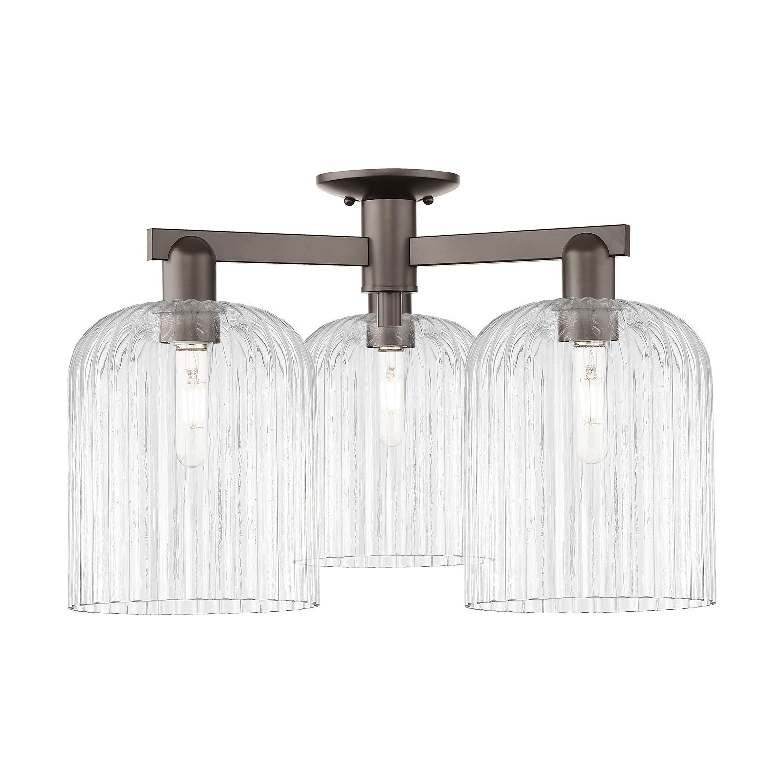 Innovations Bridal Veil 26in 3-Light Semi-Flush Mount | Industrial Oil Rubbed Bronze Steel and Clear Ribbed Glass | Entryway & | Model 716-3F-OB-G559-8CL
