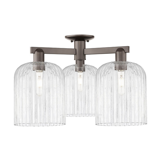 Innovations Bridal Veil 26in 3-Light Semi-Flush Mount | Industrial Oil Rubbed Bronze Steel and Clear Ribbed Glass | Entryway & | Model 716-3F-OB-G559-8CL