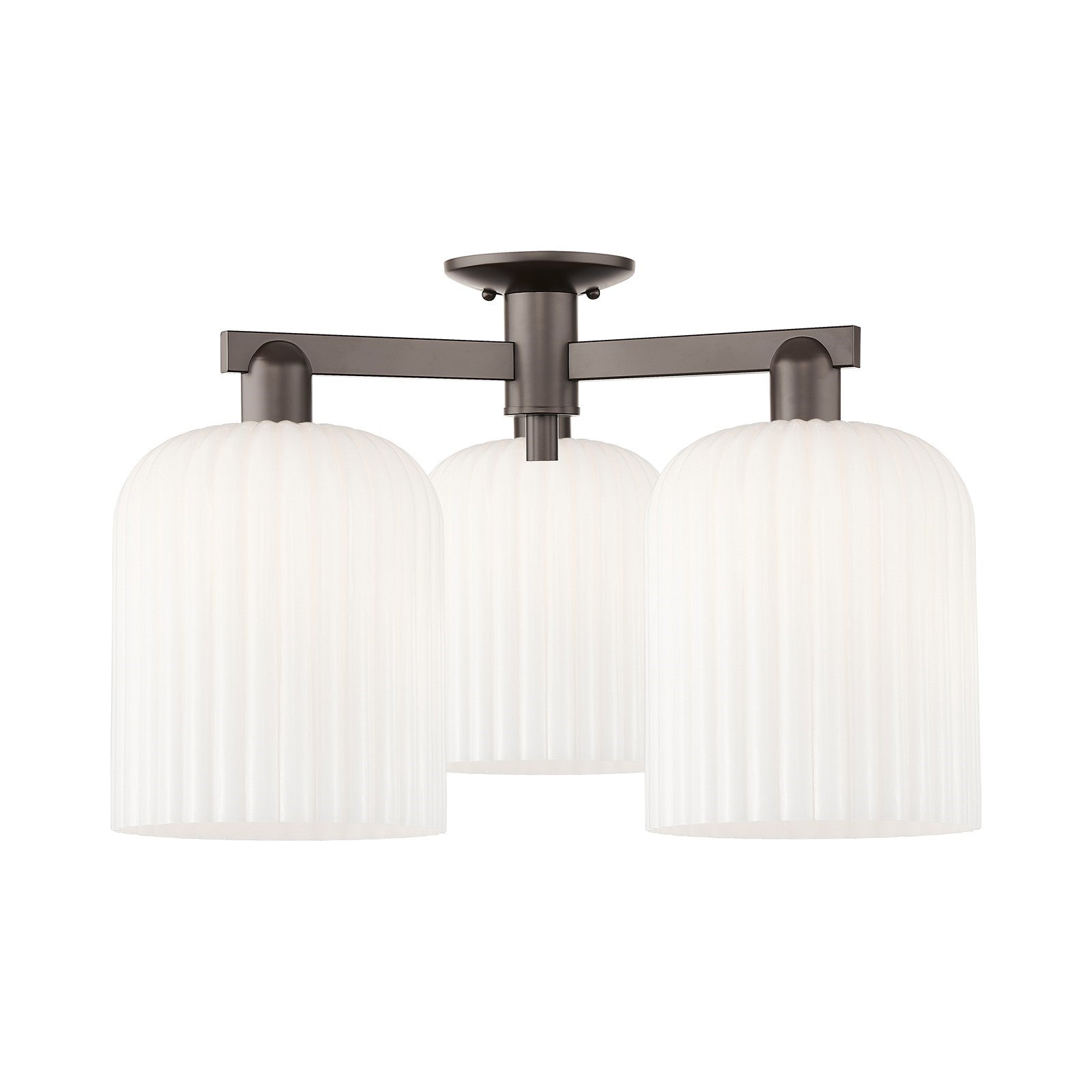 Innovations Bridal Veil 26in 3-Light Semi-Flush Mount | Industrial Oil Rubbed Bronze and Gloss White Ribbed Glass | Damp Rated | Model 716-3F-OB-G559-8GWH