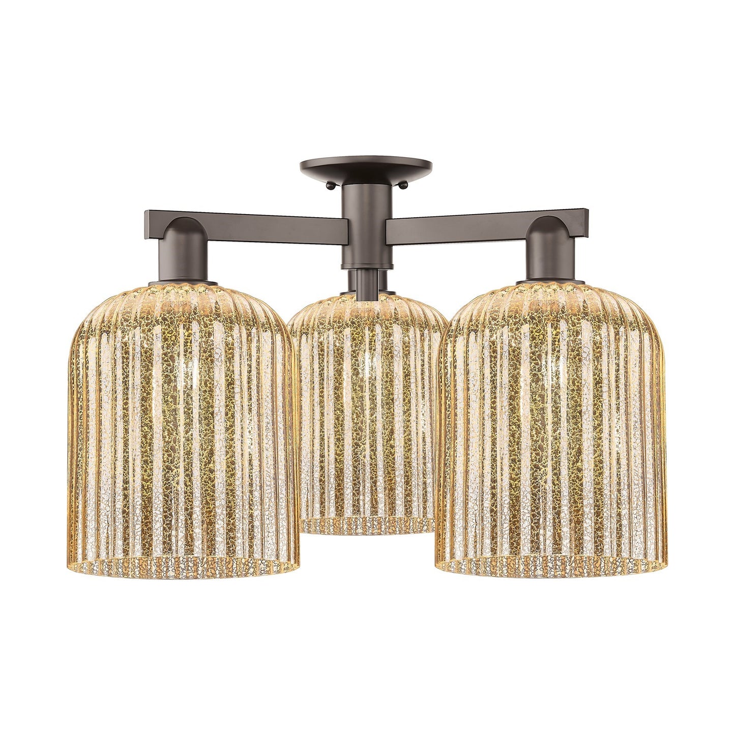 Innovations Bridal Veil 26in 3-Light Semi-Flush Mount | Industrial Oil Rubbed Bronze Steel and Mercury Ribbed Glass | Entryway | Model 716-3F-OB-G559-8ME