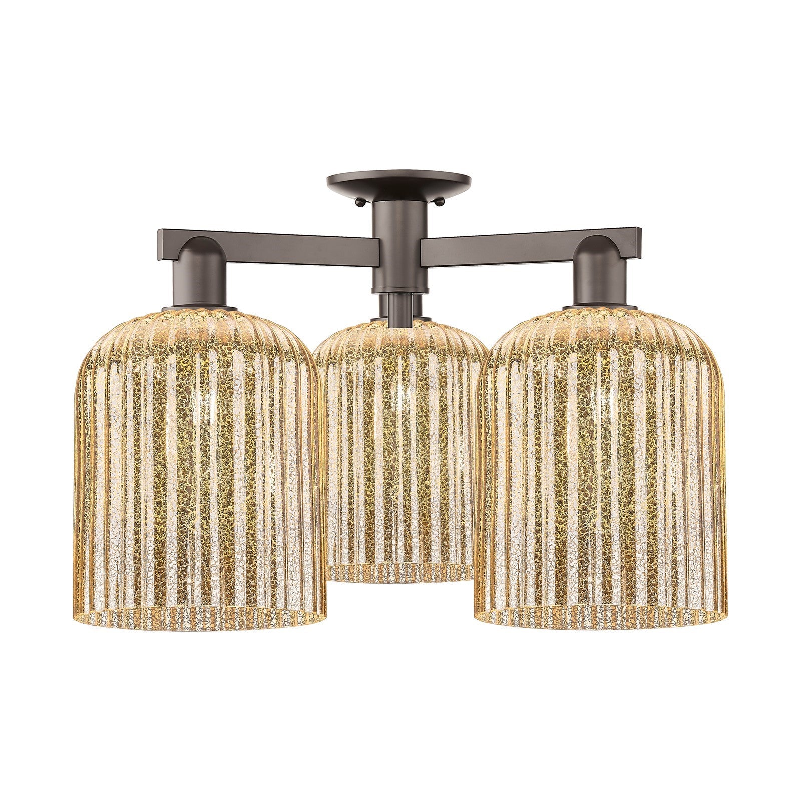 Innovations Bridal Veil 26in 3-Light Semi-Flush Mount | Industrial Oil Rubbed Bronze Steel and Mercury Ribbed Glass | Entryway | Model 716-3F-OB-G559-8ME