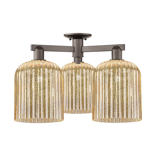 Innovations Bridal Veil 26in 3-Light Semi-Flush Mount | Industrial Oil Rubbed Bronze Steel and Mercury Ribbed Glass | Entryway | Model 716-3F-OB-G559-8ME