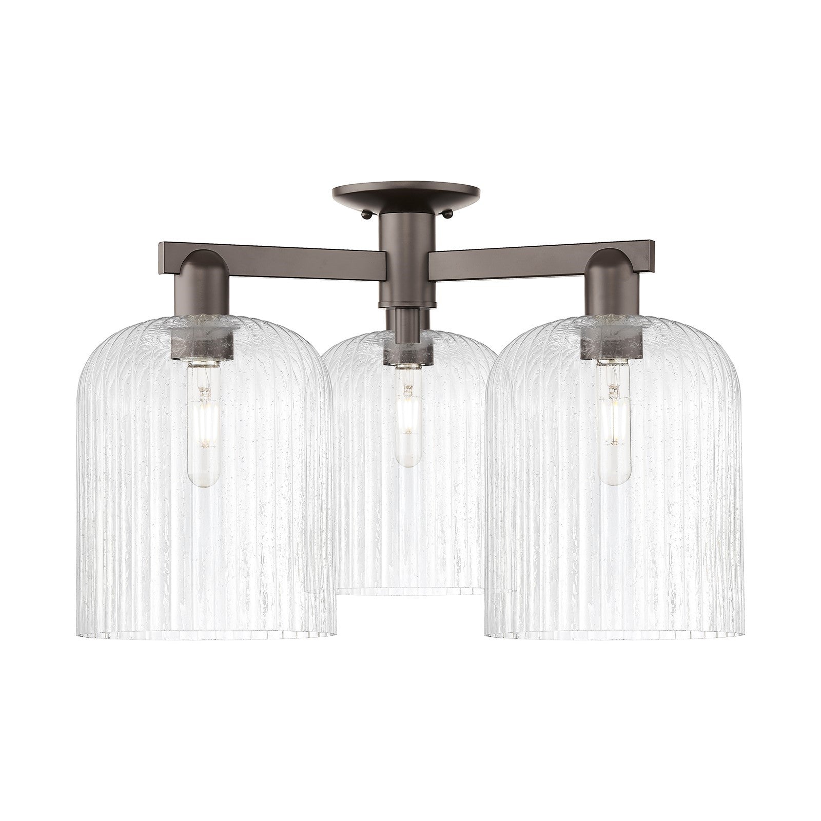 Innovations Bridal Veil 26in 3-Light Semi-Flush Mount | Industrial Oil Rubbed Bronze Steel and Seedy Ribbed Glass | Entryway & | Model 716-3F-OB-G559-8SDY