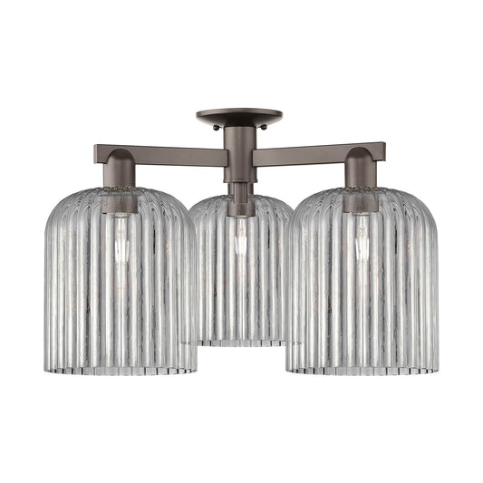 Innovations Bridal Veil 26in 3-Light Semi-Flush Mount | Industrial Oil Rubbed Bronze Steel and Light Smoke Ribbed Glass | Model 716-3F-OB-G559-8SM