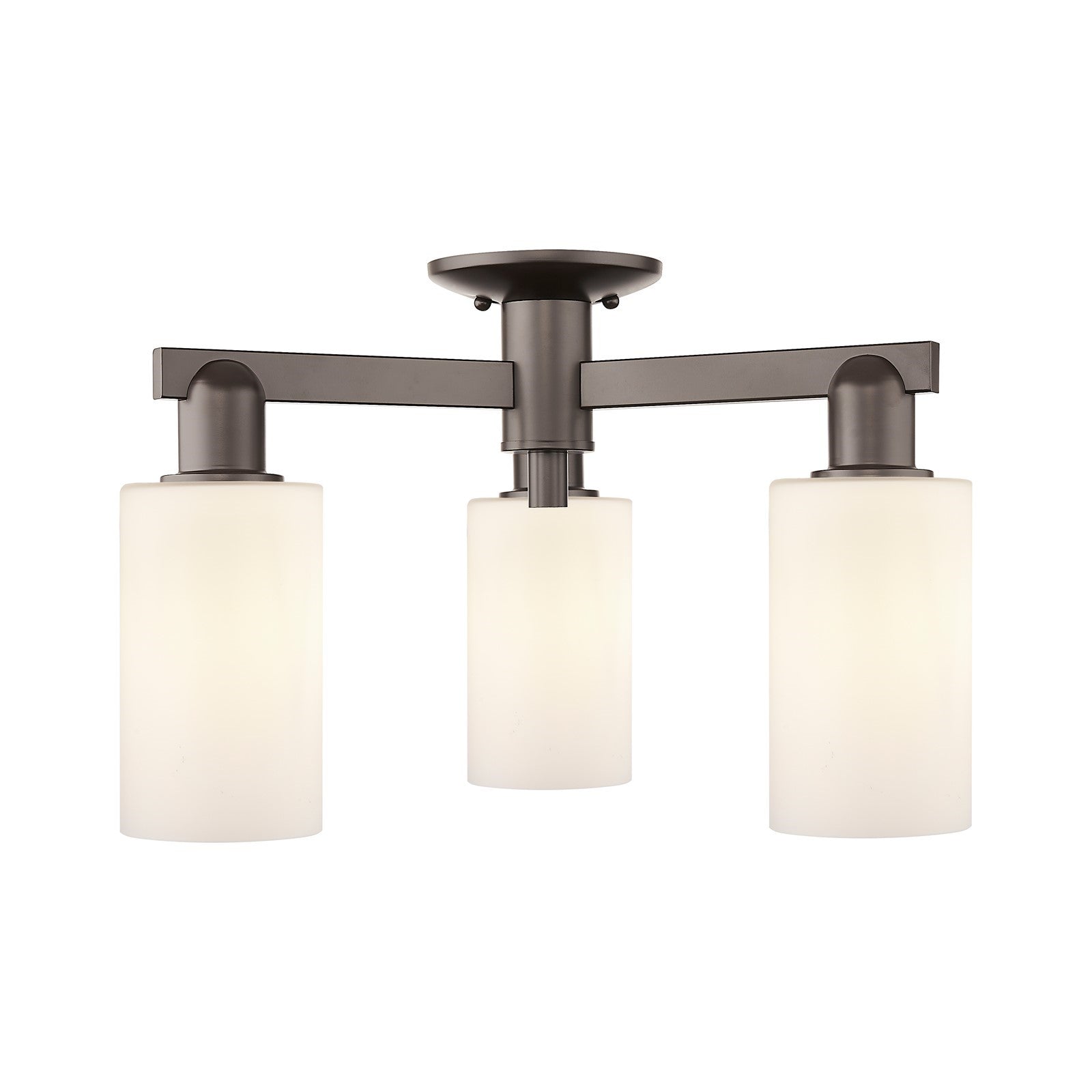 Innovations Clymer 21in 3-Light Semi-Flush Mount | Industrial Oil Rubbed Bronze Steel and Matte White Glass | Entryway & Hallway | Model 716-3F-OB-G801