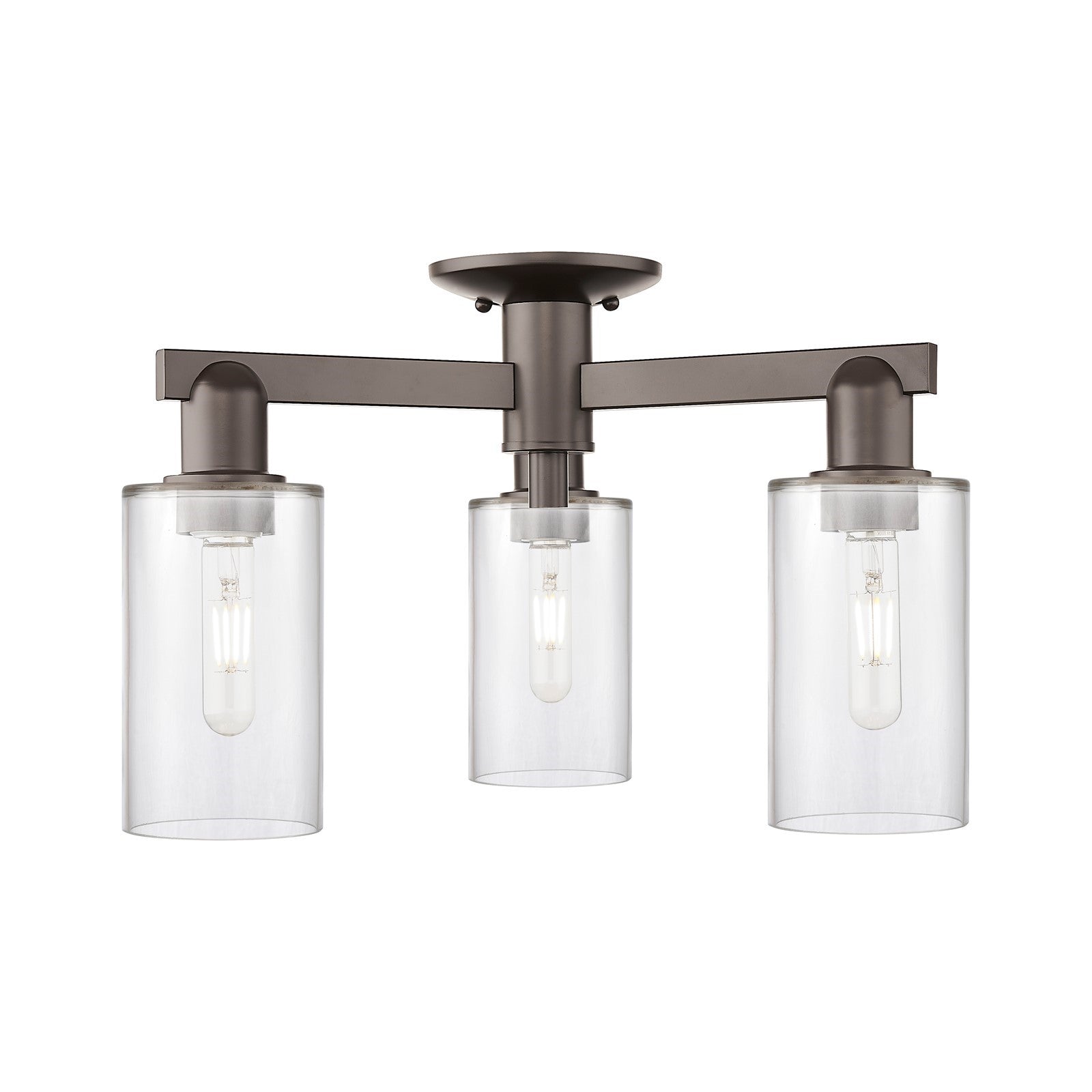 Innovations Clymer 21in 3-Light Semi-Flush Mount | Industrial Oil Rubbed Bronze Steel and Clear Glass | Entryway & Hallway | 21.38 | Model 716-3F-OB-G802