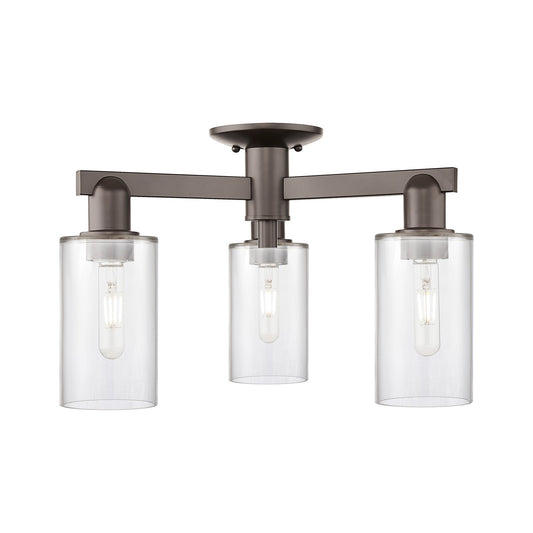 Innovations Clymer 21in 3-Light Semi-Flush Mount | Industrial Oil Rubbed Bronze Steel and Clear Glass | Entryway & Hallway | 21.38 | Model 716-3F-OB-G802