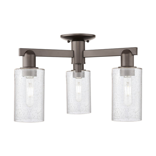 Innovations Clymer 21in 3-Light Semi-Flush Mount | Industrial Oil Rubbed Bronze Steel and Seedy Glass | Entryway & Hallway | 21.38 | Model 716-3F-OB-G804