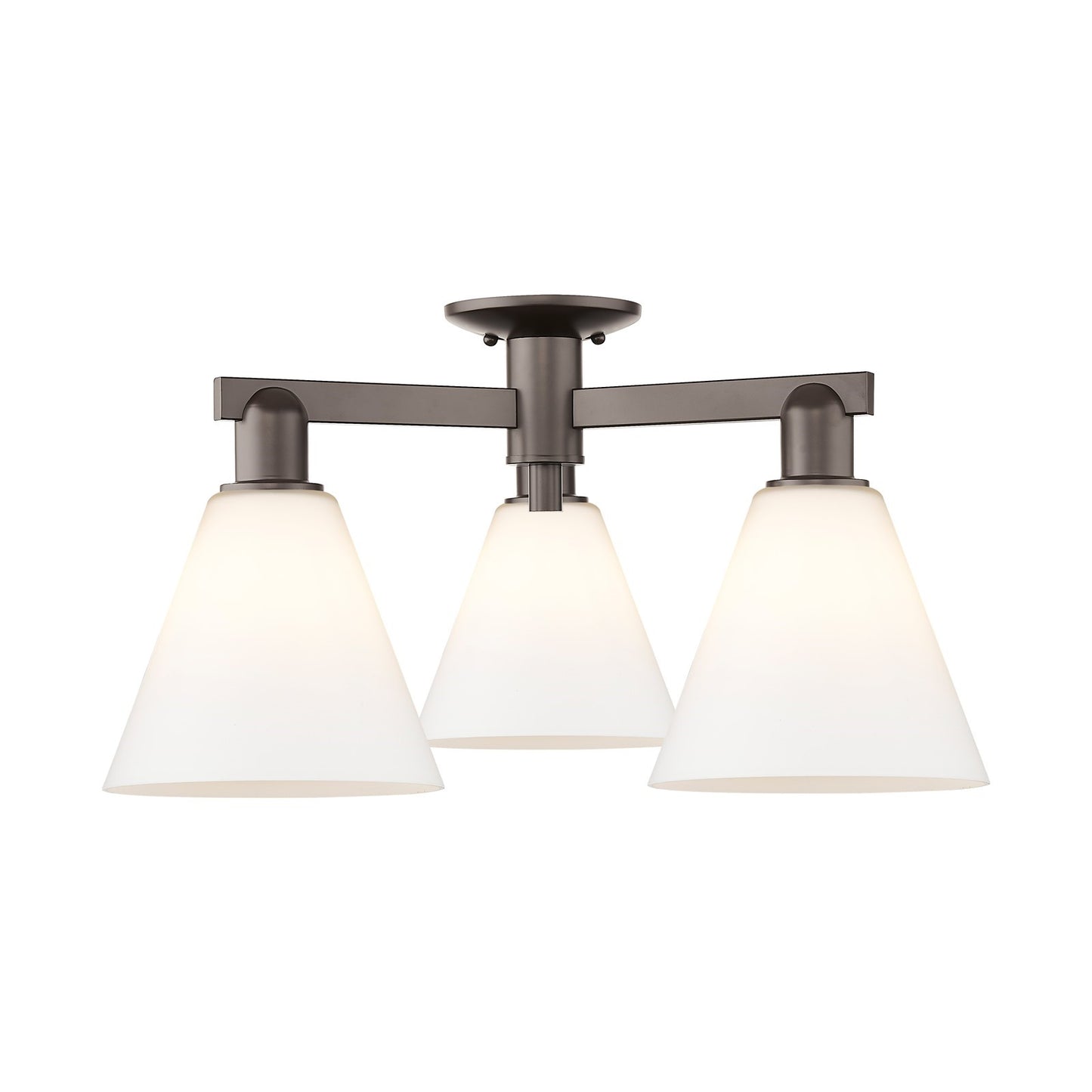 Innovations Berkshire Glass 26in 3-Light Semi-Flush Mount | Industrial Oil Rubbed Bronze and Matte White Glass | Damp Rated | Model 716-3F-OB-GBC-81