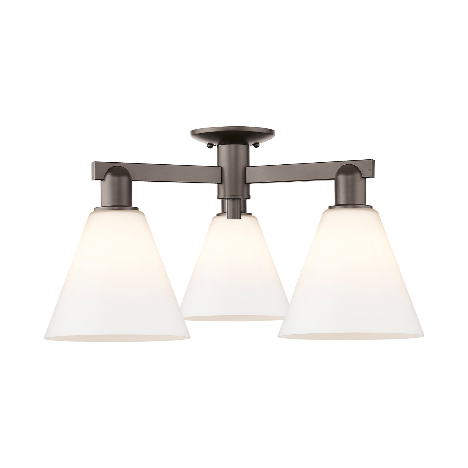 Innovations Berkshire Glass 26in 3-Light Semi-Flush Mount | Industrial Oil Rubbed Bronze and Matte White Glass | Damp Rated | Model 716-3F-OB-GBC-81