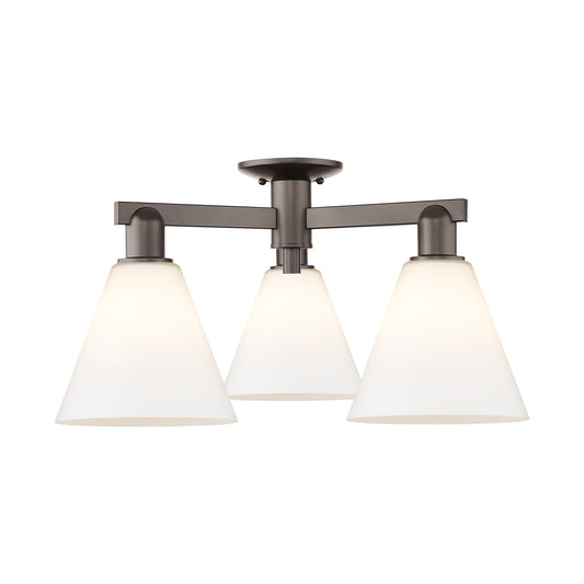 Innovations Berkshire Glass 26in 3-Light Semi-Flush Mount | Industrial Oil Rubbed Bronze and Matte White Glass | Damp Rated | Model 716-3F-OB-GBC-81