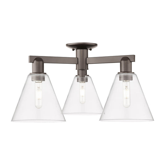 Innovations Berkshire Glass 26in 3-Light Semi-Flush Mount | Industrial Oil Rubbed Bronze Steel and Clear Glass | Entryway & | Model 716-3F-OB-GBC-82