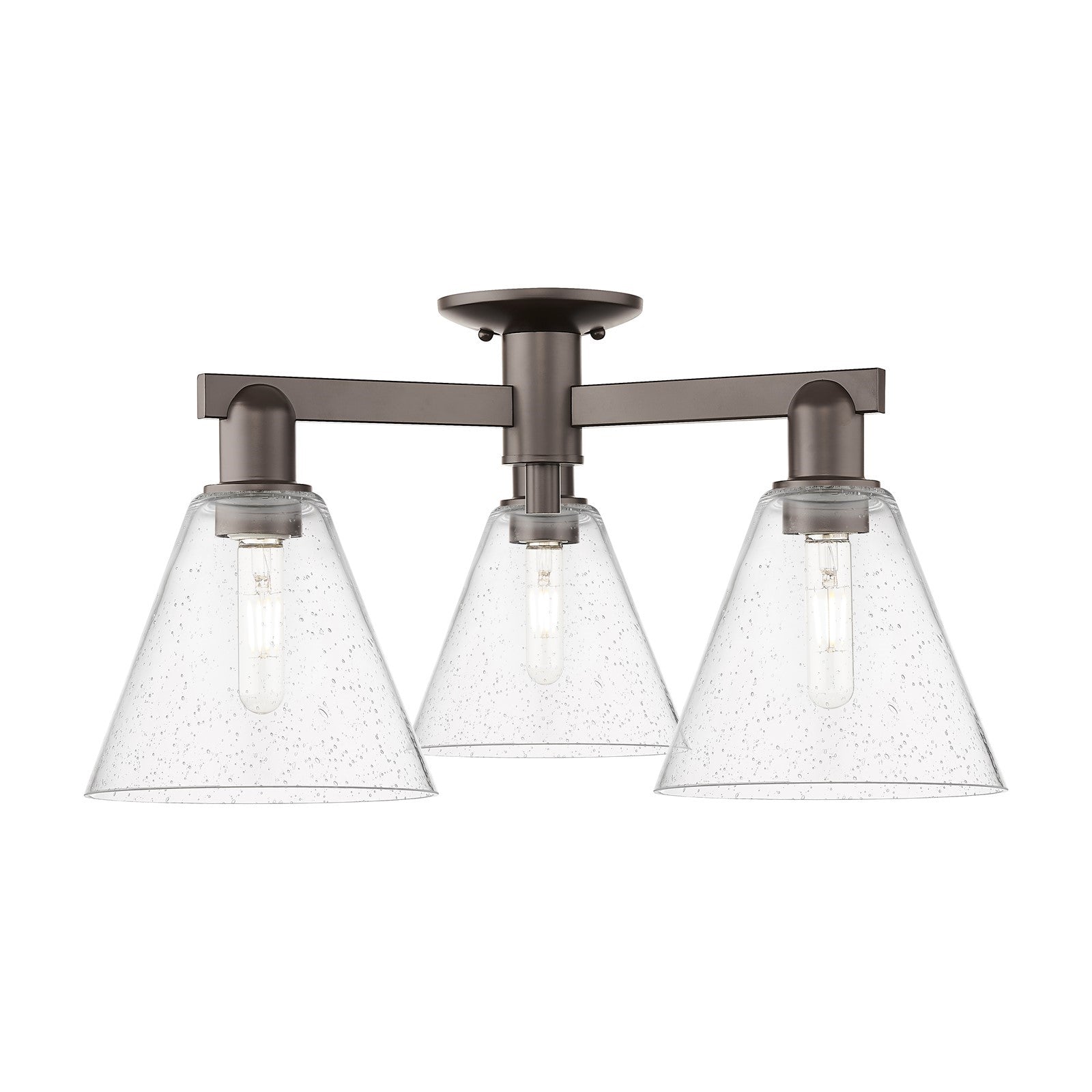 Innovations Berkshire Glass 26in 3-Light Semi-Flush Mount | Industrial Oil Rubbed Bronze Steel and Seedy Glass | Entryway & | Model 716-3F-OB-GBC-84