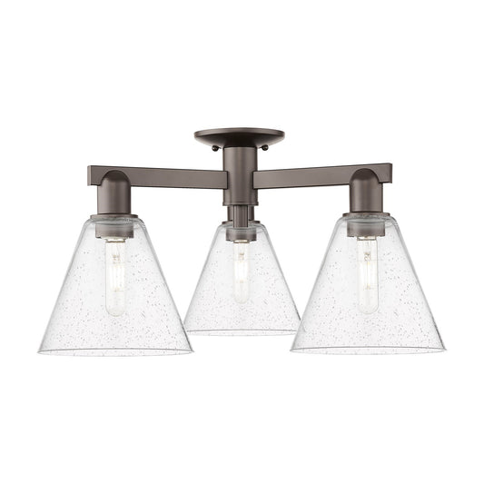 Innovations Berkshire Glass 26in 3-Light Semi-Flush Mount | Industrial Oil Rubbed Bronze Steel and Seedy Glass | Entryway & | Model 716-3F-OB-GBC-84