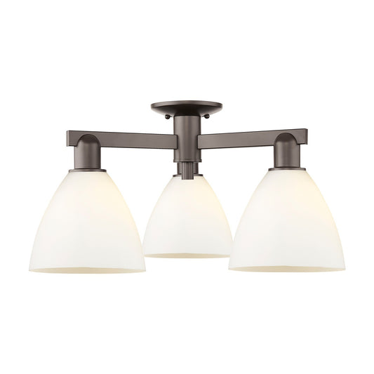 Innovations Bristol 25in 3-Light Semi-Flush Mount | Industrial Oil Rubbed Bronze Steel and Matte White Glass | Entryway & | Model 716-3F-OB-GBD-751