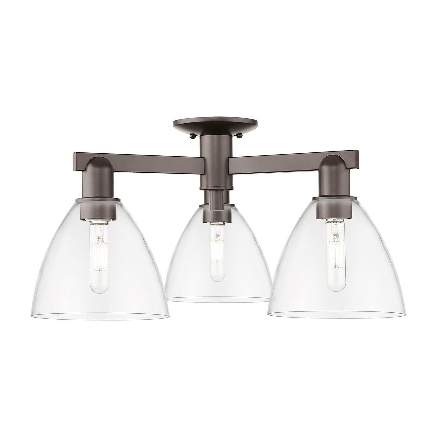 Innovations Bristol 25in 3-Light Semi-Flush Mount | Industrial Oil Rubbed Bronze Steel and Clear Glass | Damp-Rated Entryway & | Model 716-3F-OB-GBD-752
