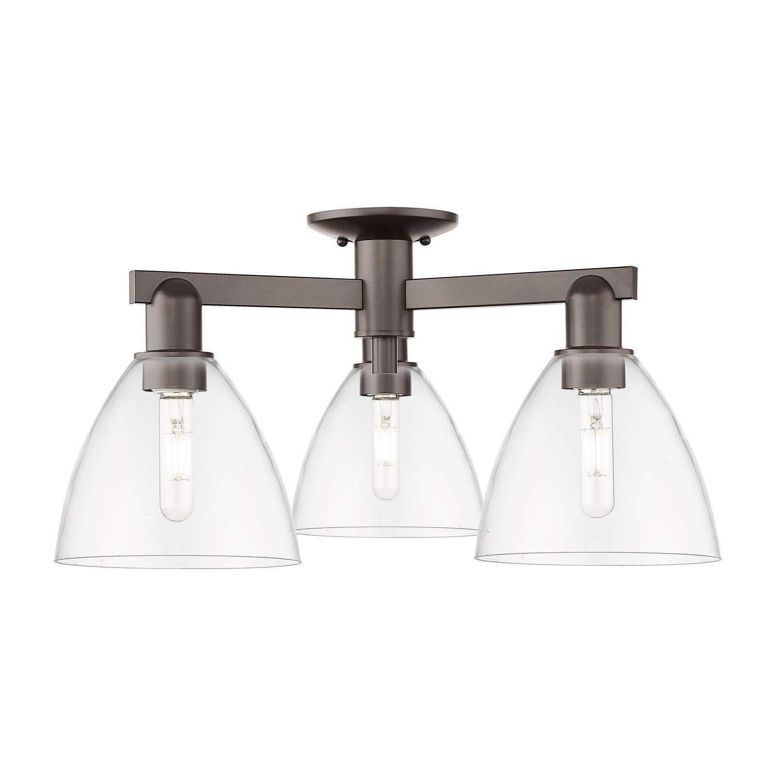 Innovations Bristol 25in 3-Light Semi-Flush Mount | Industrial Oil Rubbed Bronze Steel and Clear Glass | Damp-Rated Entryway & | Model 716-3F-OB-GBD-752