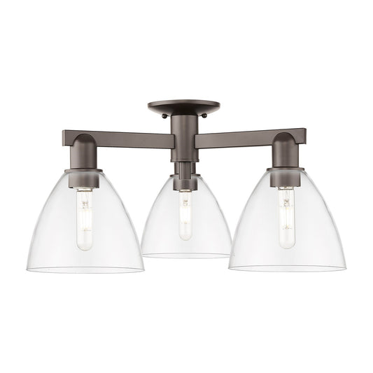 Innovations Bristol 25in 3-Light Semi-Flush Mount | Industrial Oil Rubbed Bronze Steel and Clear Glass | Damp-Rated Entryway & | Model 716-3F-OB-GBD-752